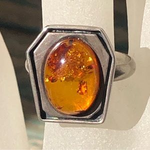 Vintage Amber Sterling Silver Ring